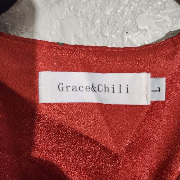 Grace & Chili Dress Red Floral Wrap Ruffle Fairy Floralcore  Cherry Peach - Picture 2 of 12